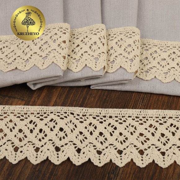 Кружево хлопковое KRUZHEVO 50мм арт.TR.1003 цв.27 молочный, уп.3м