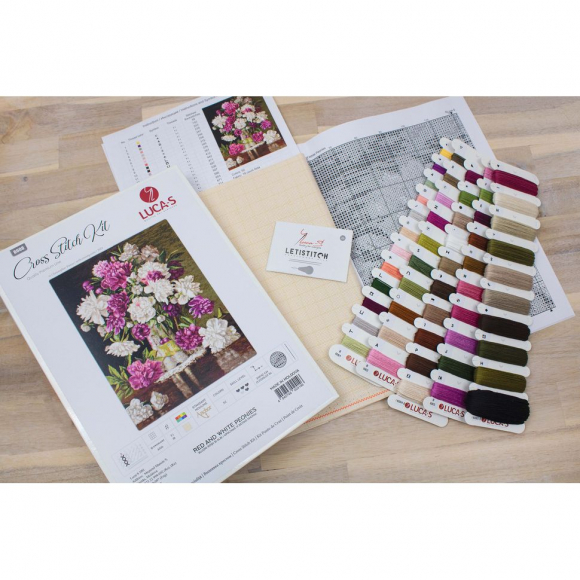 Набор для вышивания LUCA-S арт. B608 Красные и белые пионы 34х42 см