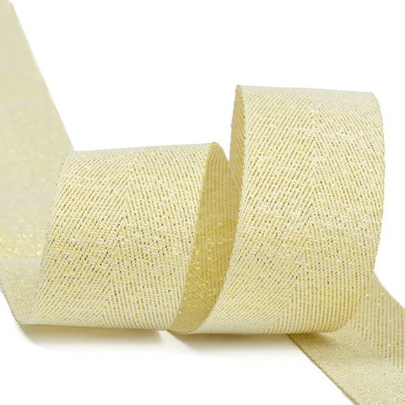 Тесьма киперная металлизированная 25 мм полиэстер арт.TBYT18 цв.S099 желтый уп.22,85м