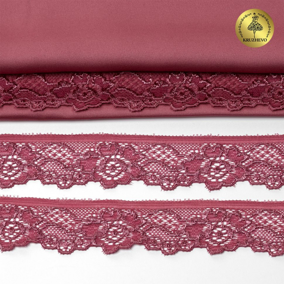 Кружево-стрейч KRUZHEVO арт.TBY.L839 шир.30мм цв.2925/S256 розовый рубин уп.50м