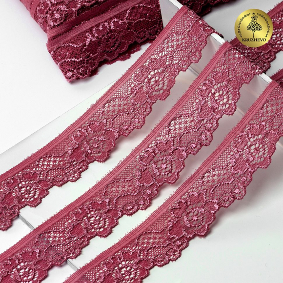 Кружево-стрейч KRUZHEVO арт.TBY.L839 шир.30мм цв.2925/S256 розовый рубин уп.50м