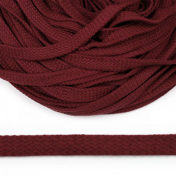 Шнур плоский х/б 15мм турецкое плетение TW цв.014 бордовый уп.50м