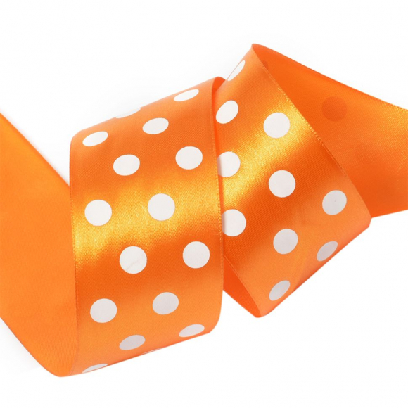 Лента атласная Ideal арт.LDAG66802950 (60) горошек 50мм цв.оранжевый-белый уп.27,4м Лента атласная Ideal арт.LDAG66802950 (60) горошек 50мм цв.оранжевый-белый уп.27,4м