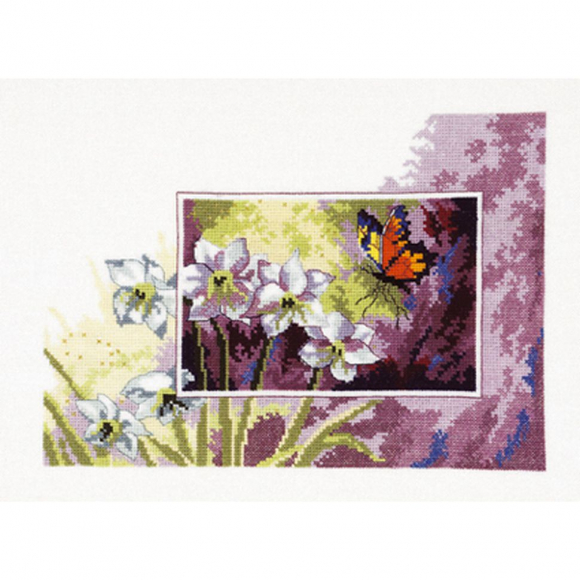 Набор для вышивания PERMIN арт.12-3195 Нарциссы и бабочка 20х28 см Набор для вышивания PERMIN арт.12-3195 Нарциссы и бабочка 20х28 см