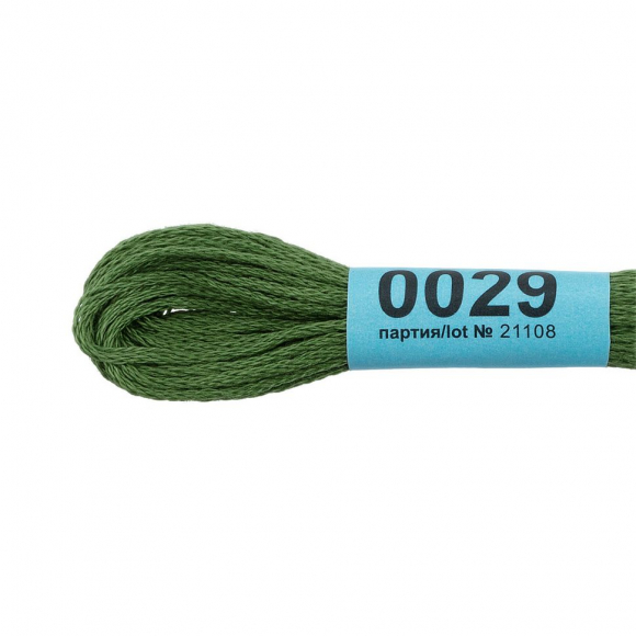 Нитки для вышивания Gamma мулине (0001-0206) 100% хлопок 24 x 8 м цв.0029 хаки-зеленый