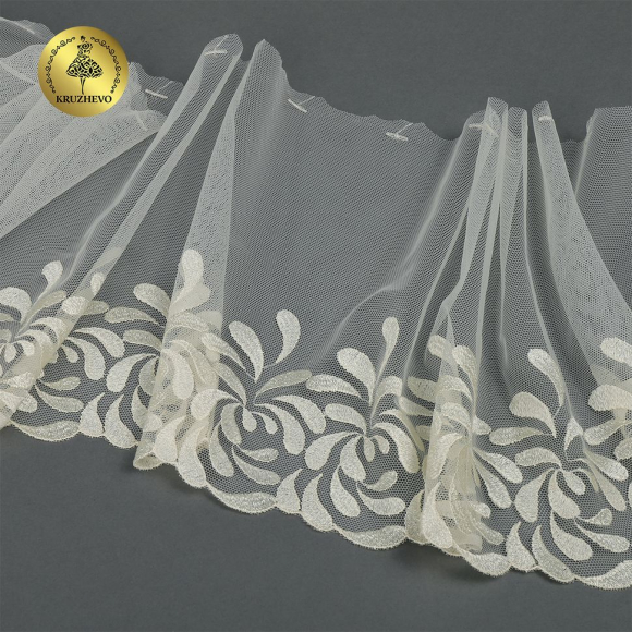 Кружево вышивка на сетке KRUZHEVO арт.TBY.OG66 шир.230мм цв.айвори, левая уп.6м
