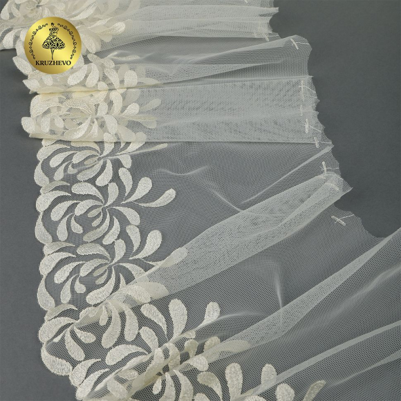 Кружево вышивка на сетке KRUZHEVO арт.TBY.OG66 шир.230мм цв.айвори, левая уп.6м