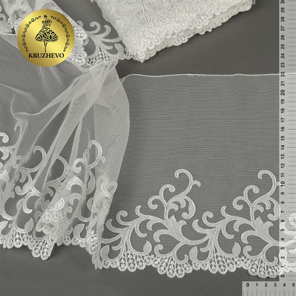 Кружево вышивка на сетке KRUZHEVO арт.TBY.OG36 шир.220мм цв.белый, левая уп.6м