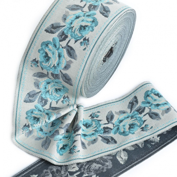 Лента отделочная жаккардовая арт.TBY.3009-5 шир.90 мм, цв.серо/голубой, уп.25 м Лента отделочная жаккардовая арт.TBY.3009-5 шир.90 мм, цв.серо/голубой, уп.25 м