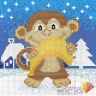 Набор для изготовления картин АЛМАЗНАЯ ЖИВОПИСЬ арт.АЖ.1271 Мартышка и банан 20х20 см