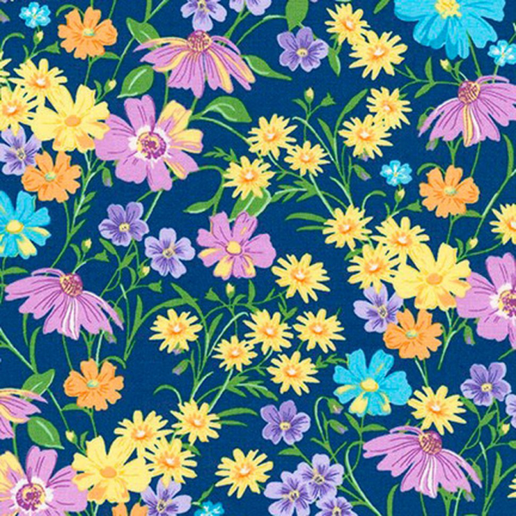 Ткань для пэчворка PEPPY Wildflowers 122 г/м? 100% хлопок цв.FLH-20288-9 NAVY уп.50х55 см