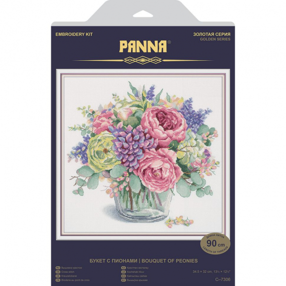 Набор для вышивания PANNA Золотая серия арт. PAN.C-7306 Букет с пионами 34,5х32 см