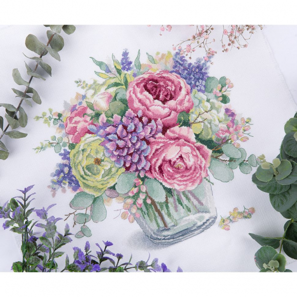 Набор для вышивания PANNA Золотая серия арт. PAN.C-7306 Букет с пионами 34,5х32 см