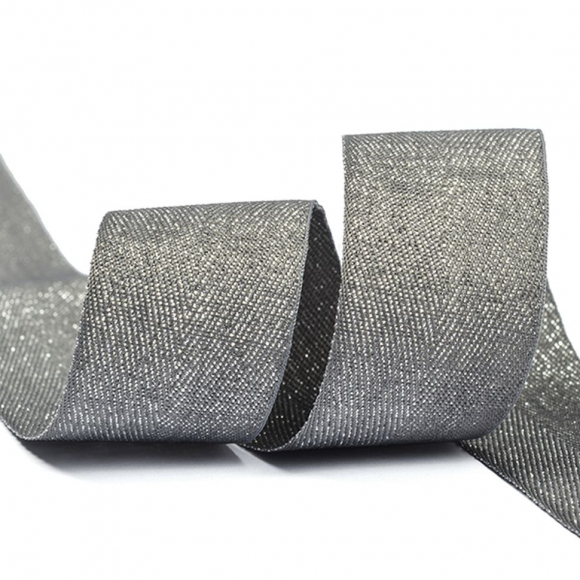 Тесьма киперная металлизированная 25 мм полиэстер арт.TBYT19 цв.S306 т.серый уп.22,85м
