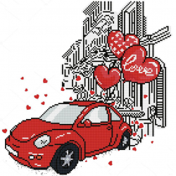 Кристальная мозаика на холсте ФРЕЯ арт.ALV-107 Красная машинка 40х40 см