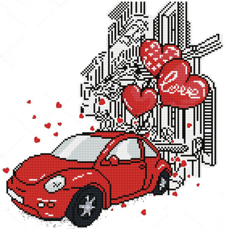 Кристальная мозаика на холсте ФРЕЯ арт.ALV-107 Красная машинка 40х40 см