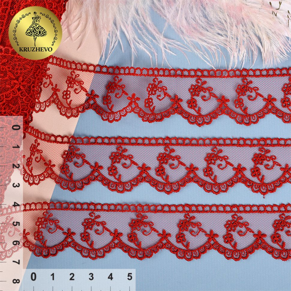 Кружево на сетке KRUZHEVO арт.TR.3810 шир.30мм цв.122 бургунди уп.14м