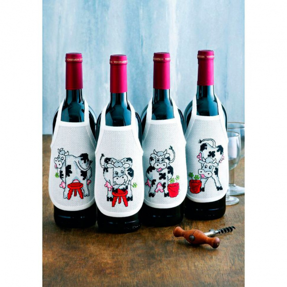 Набор для вышивания PERMIN арт.78-2341 Фартучки на бутылку Коровы 10х15 см