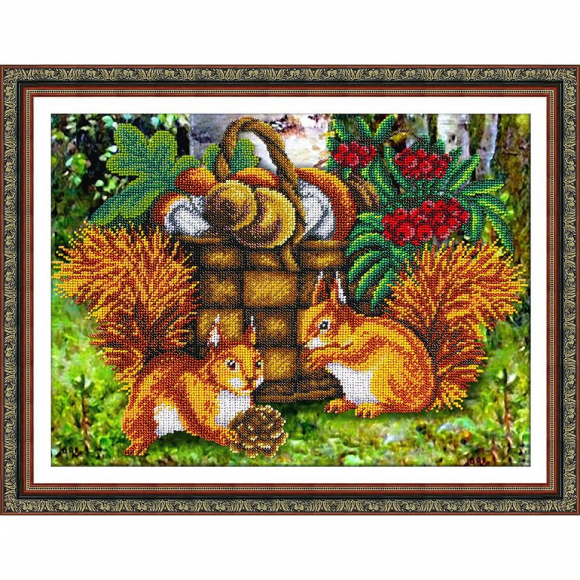 Набор для вышивания бисером ПАУТИНКА арт.Б-1490 Белочки 38х28 см