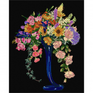 38239_Набор для вышивания "Летний букет", канва аида (черная) 18 ct
