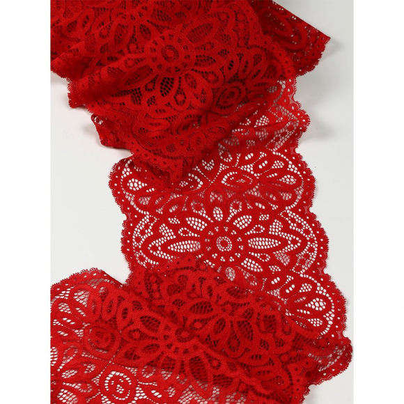 Кружево-стрейч KRUZHEVO арт.TBY.L1189 шир.195мм цв.100 красный уп.3 м