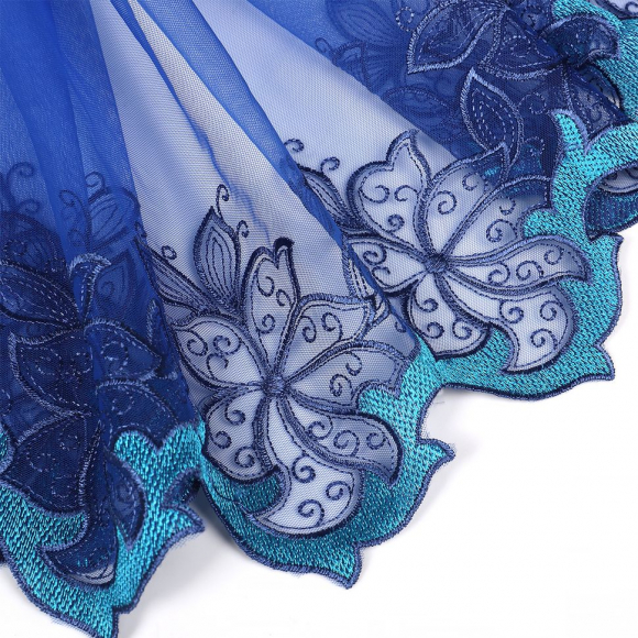 Кружево вышивка на сетке KRUZHEVO арт.TBY.OG86 шир.275мм цв.синий,правая уп.6,5м
