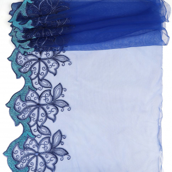 Кружево вышивка на сетке KRUZHEVO арт.TBY.OG86 шир.275мм цв.синий,правая уп.6,5м