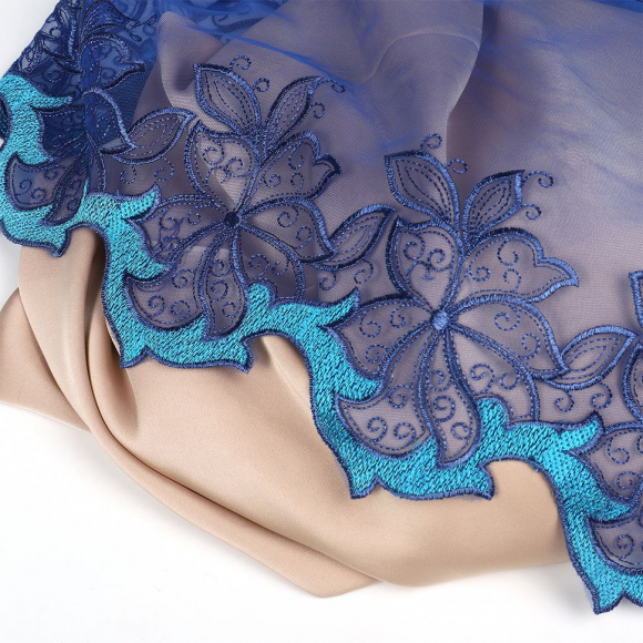Кружево вышивка на сетке KRUZHEVO арт.TBY.OG86 шир.275мм цв.синий,правая уп.6,5м