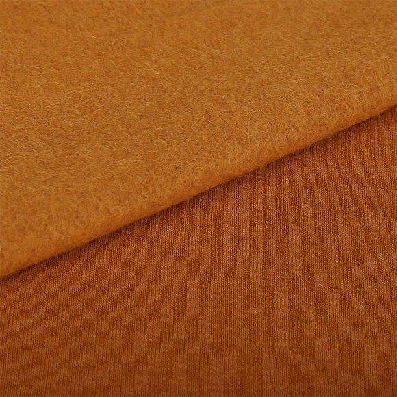 Ткань трикотаж Футер 3х нитка начес хлопок 320г пенье 185см горчица 18-1160 рул.30-60м