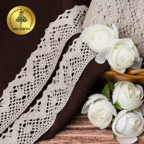 Тесьма вязаная KRUZHEVO 30мм TBY-5234 цв.22 серый лен уп.10м