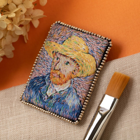 Набор для вышивания PANNA Живая картина арт. MET-JK-2260 Брошь. Автопортрет в соломенной шляпе 5х6 см