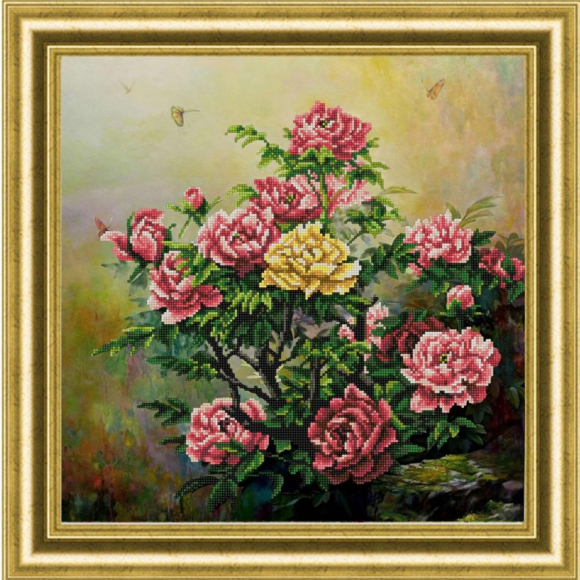 Рисунок на ткани (Бисер) КОНЁК арт. 9827 Ароматные пионы 40х40 см