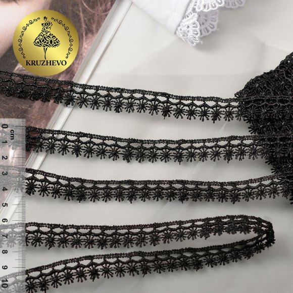 Кружево гипюр арт.КМС-1066 шир.13мм цв.черный уп.13,71м