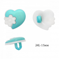 Пуговицы пластик Сердце TBY.P-3124 цв.11 бирюзовый 24L-15мм, на ножке, 400 шт