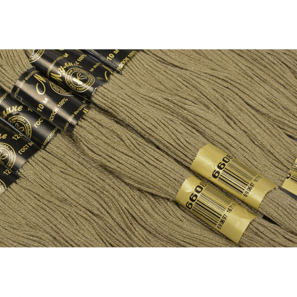 Нитки мулине цв.6608 оливковый 12х10м С-Пб