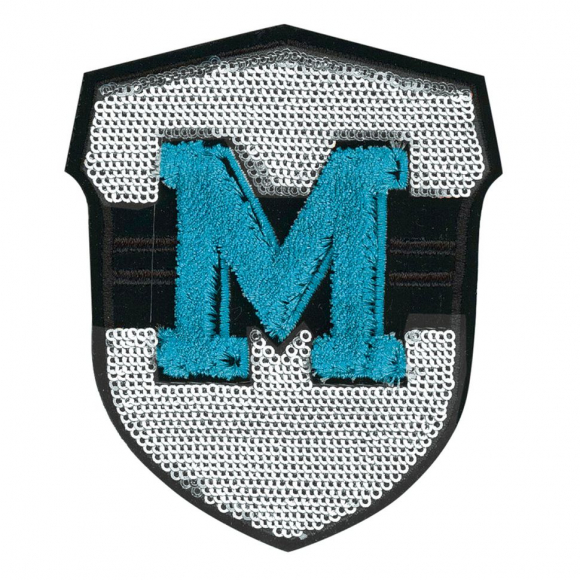 Термоаппликация с эффектом шенилл "М с серебристыми пайетками"