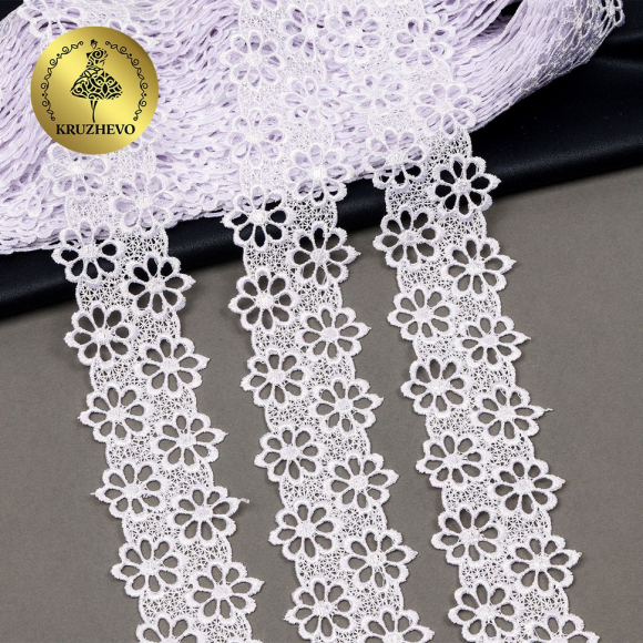 Кружево гипюр KRUZHEVO арт.TR.8G8184 шир.44мм цв.4 белый уп.9м