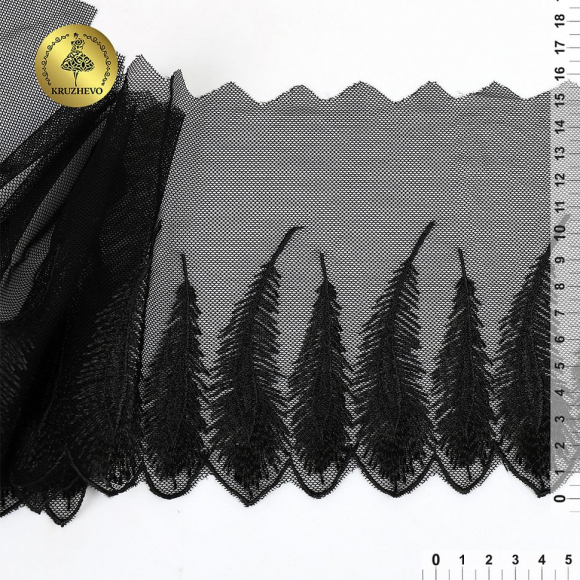 Кружево вышивка на сетке KRUZHEVO арт.TBY.OG81 шир.159мм цв.черный уп.5м
