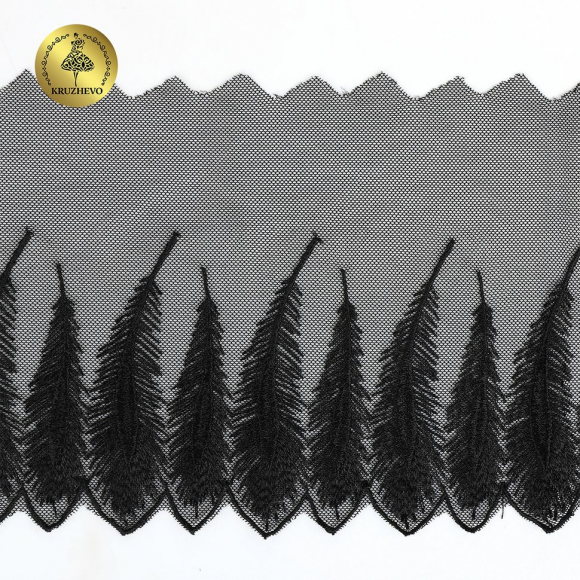 Кружево вышивка на сетке KRUZHEVO арт.TBY.OG81 шир.159мм цв.черный уп.5м