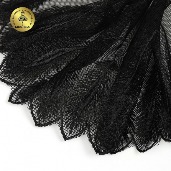 Кружево вышивка на сетке KRUZHEVO арт.TBY.OG81 шир.159мм цв.черный уп.5м