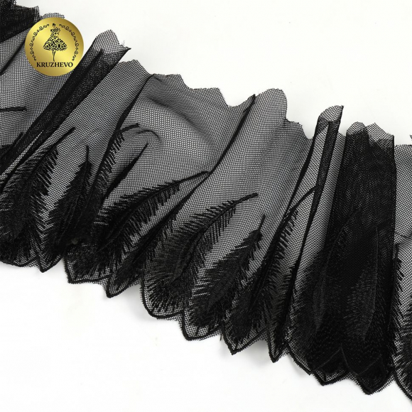 Кружево вышивка на сетке KRUZHEVO арт.TBY.OG81 шир.159мм цв.черный уп.5м