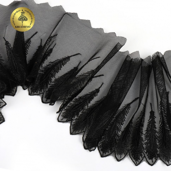 Кружево вышивка на сетке KRUZHEVO арт.TBY.OG81 шир.159мм цв.черный уп.5м