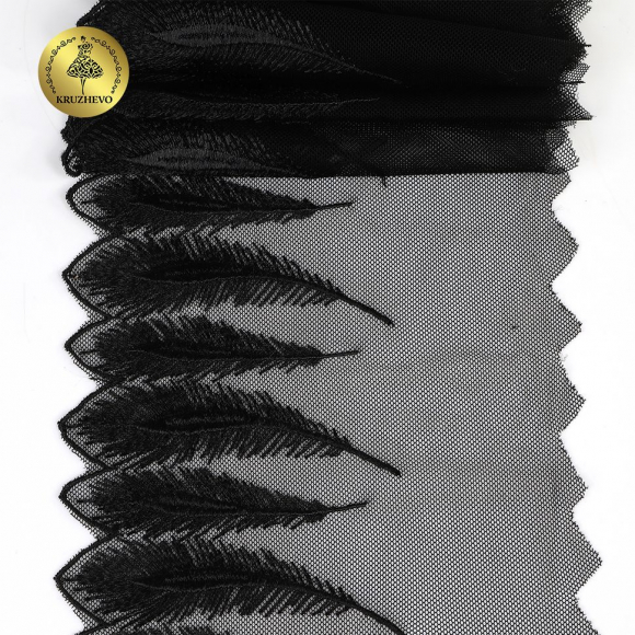 Кружево вышивка на сетке KRUZHEVO арт.TBY.OG81 шир.159мм цв.черный уп.5м