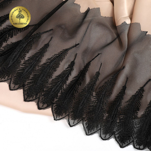 Кружево вышивка на сетке KRUZHEVO арт.TBY.OG81 шир.159мм цв.черный уп.5м