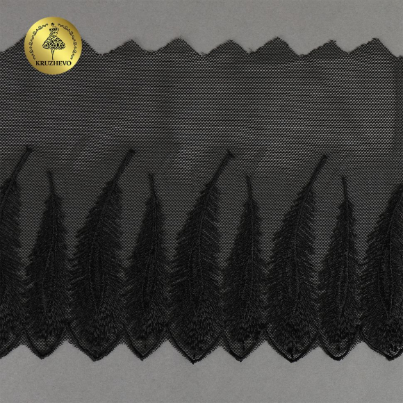 Кружево вышивка на сетке KRUZHEVO арт.TBY.OG81 шир.159мм цв.черный уп.5м