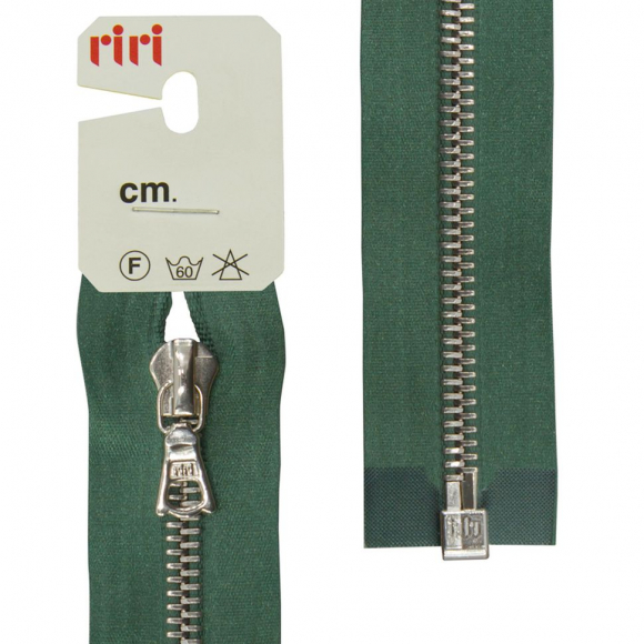 66040_Молния металл, Ni, разъёмная 1 замок, на атласной тесьме, 6 мм, 60 см, цвет 5861, зеленый холодный