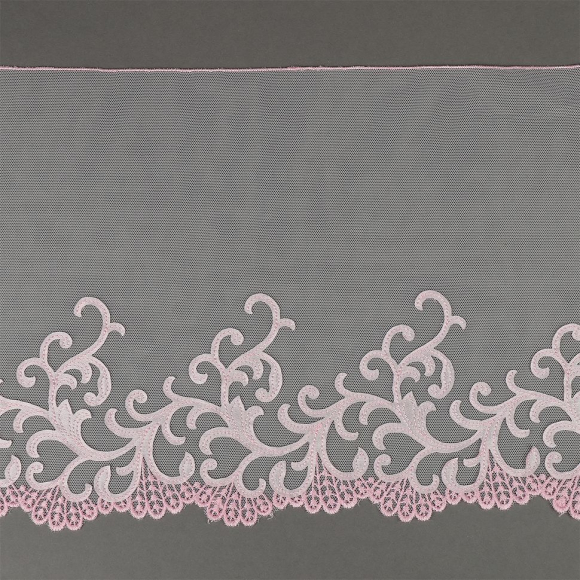 Кружево вышивка на сетке KRUZHEVO арт.TBY.OG36 шир.220мм цв.нежно-розовый, левая уп.7м