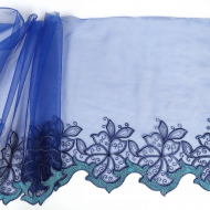 Кружево вышивка на сетке KRUZHEVO арт.TBY.OG86 шир.275мм цв.синий,левая уп.6,5м