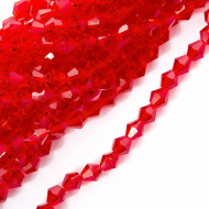 Бусины граненые Биконус (стекло) на нитях арт.TBY-K-2  8х8мм отвер.1,8мм цв.27 красный уп.3х40 бусин