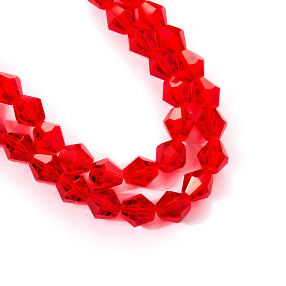 Бусины граненые Биконус (стекло) на нитях арт.TBY-K-2  8х8мм отвер.1,8мм цв.27 красный уп.3х40 бусин